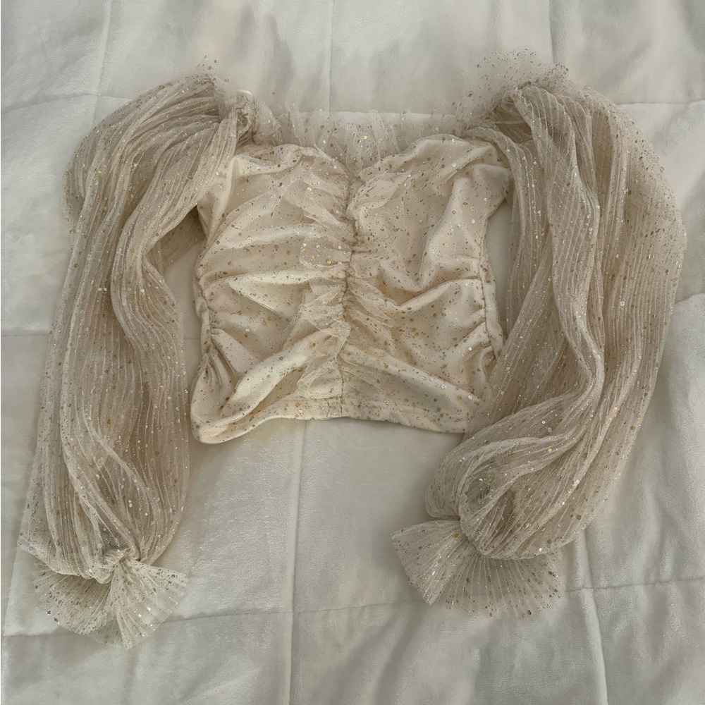 Going out gold and silver bubble sleeve top
